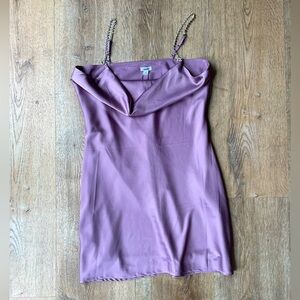 Garage Krystal Satin Cowl Slip Dress Elderberry Rhinestone Straps P/S NWT
